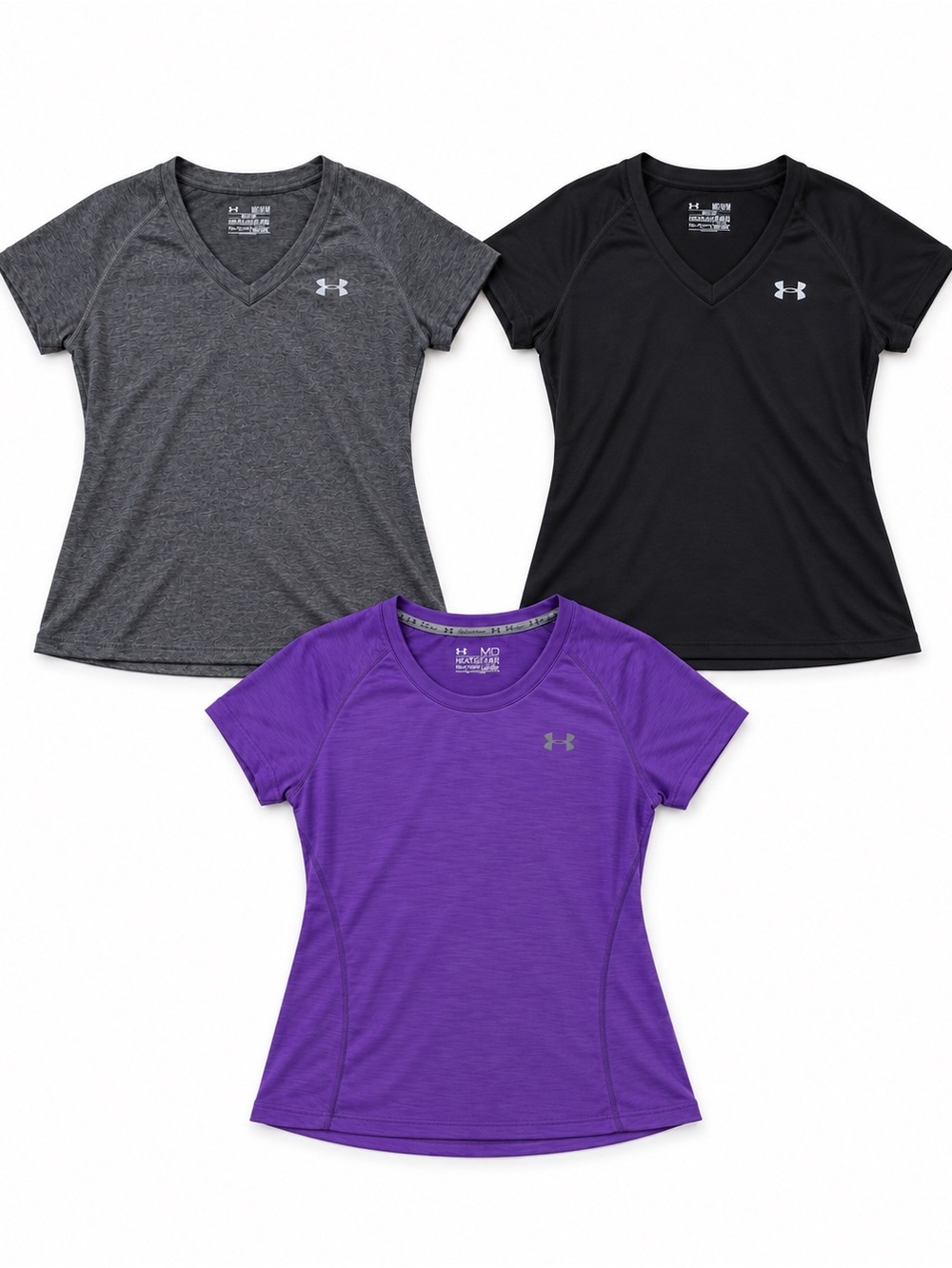 Under Armour HeatGear Women’s Medium 3 Shirt Bundle Athletic Workout Running Top